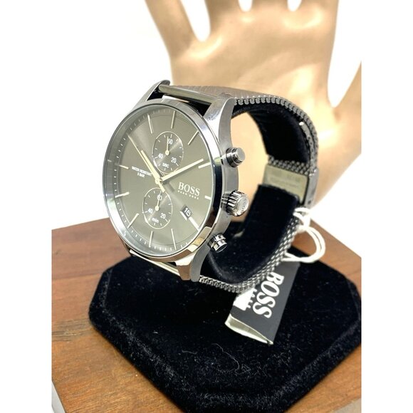 Hugo Boss Men's Watch 1513870 Quartz Chronograph Gray Dial Gunmetal Mesh Steel - Picture 2 of 13